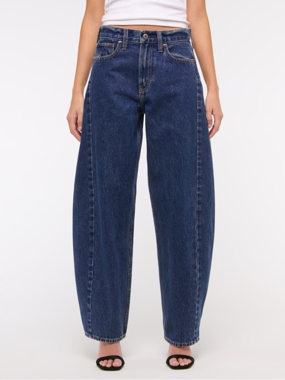 Abercrombie & Fitch Mid Rise Barrel Jeans, Dark Wash 25R